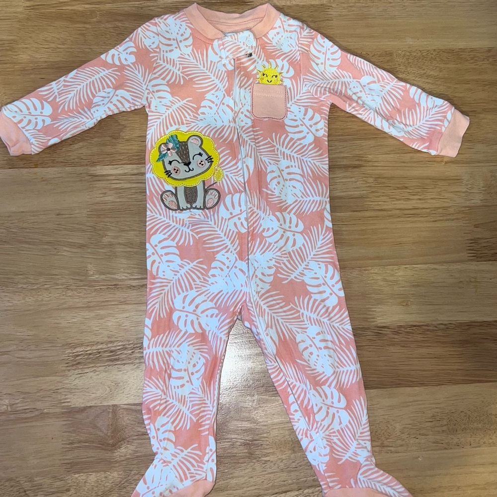 Carter's Pink and White Leaf Print Footie